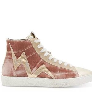 All Saints Tundy lighting bolt high top sneaker pink velvet / gold - sz …